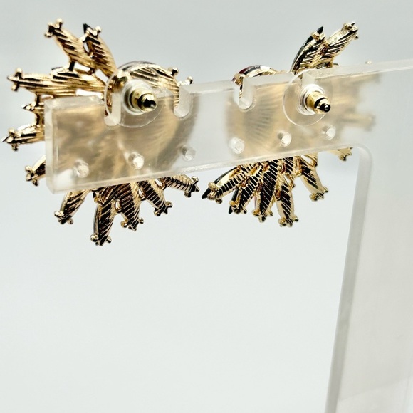 Radiant Red and Gold Fan Rhinestone Crystal Earrings-New! - Picture 3 of 6